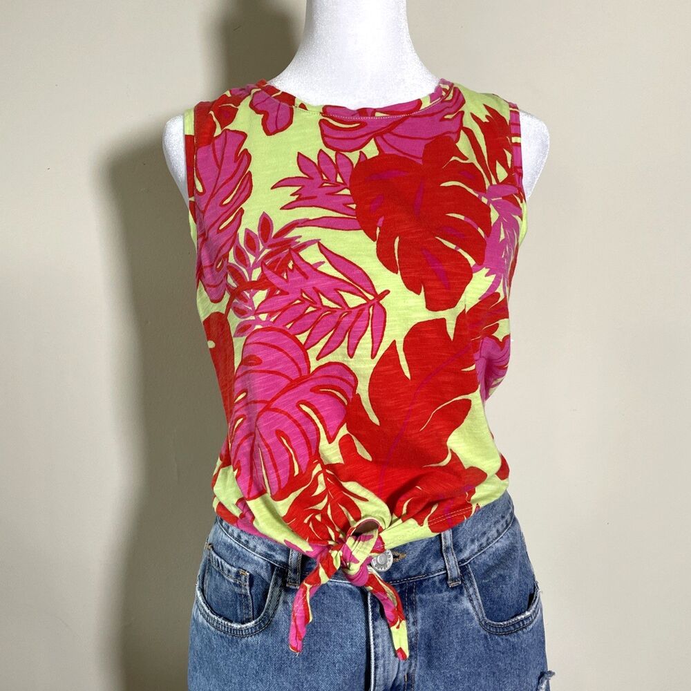 Sanctuary Women's Good Days Tie Tank Small Tropical Floral Red Pink Lime Green
